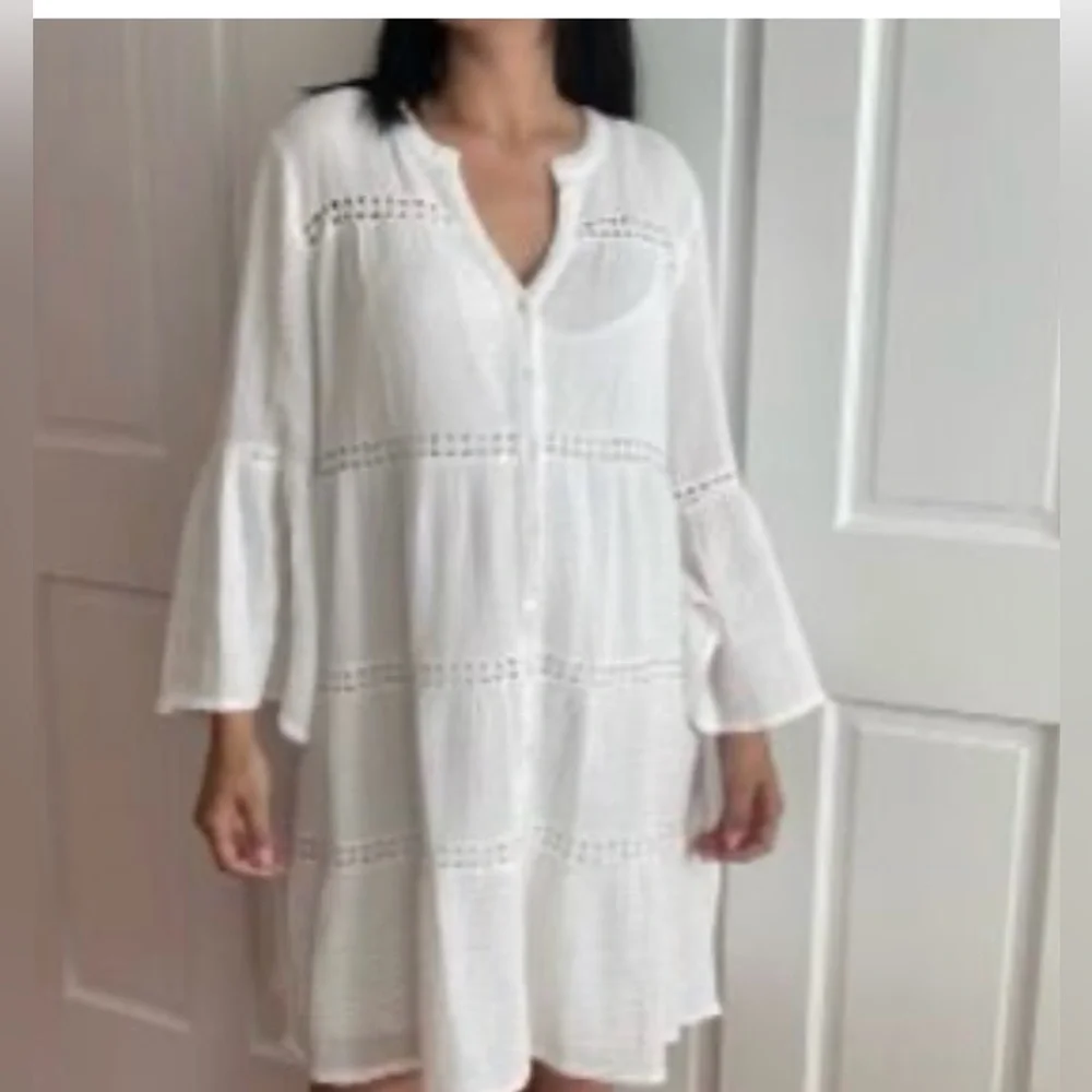 NWOT SUNDANCE MIDORI WHITE BOHO PEASANT EYELET‎ FLOWY DAY DRESS  Size S